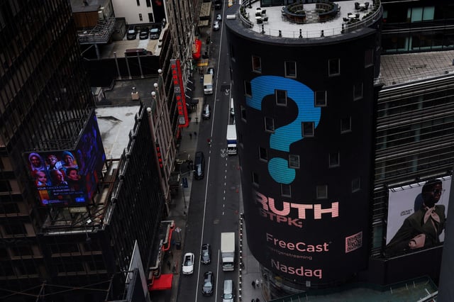 The Nasdaq Market site is seen on the day that shares of Truth Social and Trump Media & Technology Group start trading under the ticker "DJT", in New York City, U.S., March 26, 2024. REUTERS/Shannon Stapleton/File Photo