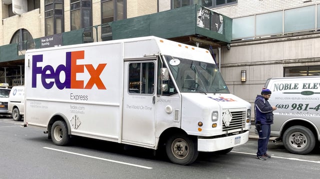 FedEx truck seen in downtown Manhattan, New York City on December 22, 2020. FedEx. The company trimmed its outlook for the upcoming second quarter after a weaker than expected earnings report.