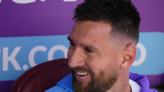 Argentina's Lionel Messi sits on the bench during a qualifying soccer match for the FIFA World Cup 2026 against Bolivia at the Hernando Siles stadium in La Paz, Bolivia, Tuesday, Sept. 12, 2023. (AP Photo/Juan Karita)