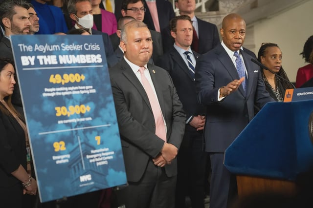 Mayor Eric Adams releases his blueprint on asylum, which created the Office of Asylum Seeker Services, on March 7, 2023.