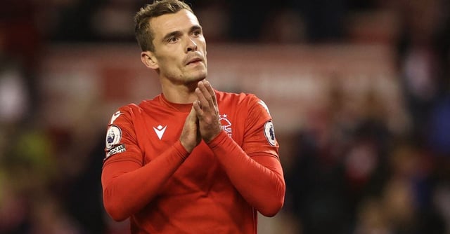 Soccer Football - Premier League - Nottingham Forest v Aston Villa - The City Ground, Nottingham, Britain - October 10, 2022 Nottingham Forest's Harry Toffolo applauds fans after the match Action Images via Reuters/Molly Darlington/File photo