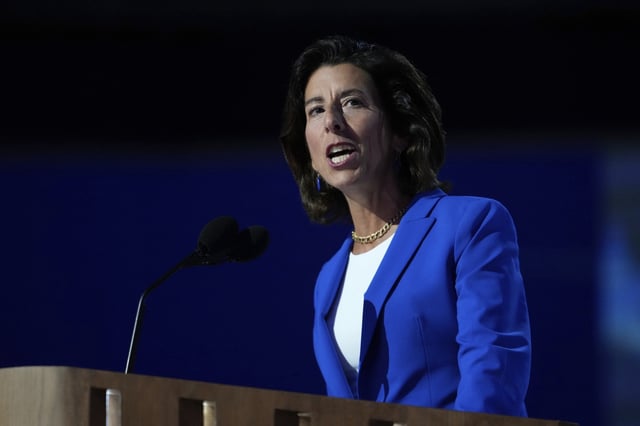 Gina Raimondo, U.S. Secretary of Commerce, speaks during the Democratic National Convention on Aug. 19, 2024, in Chicago. (AP Photo/Paul Sancya, File)