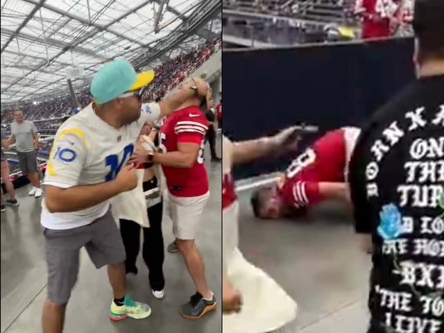 A 49ers Fan Ate Several Punches With His Face From An Outnumbered Rams Fan Yesterday In LA