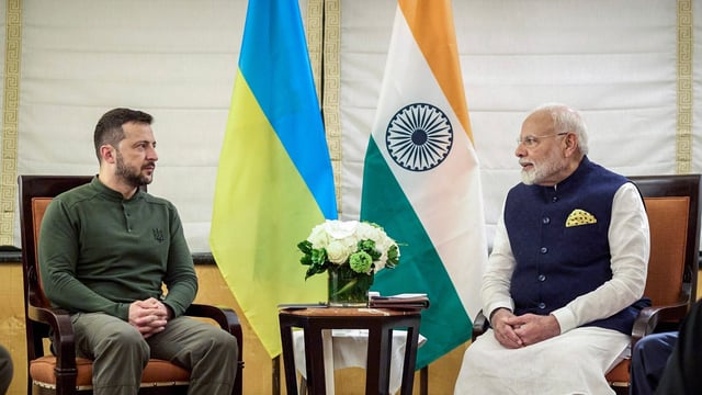 Prime Minister Narendra Modi in a bilateral meeting with Ukrainian President Volodymyr Zelenskyy